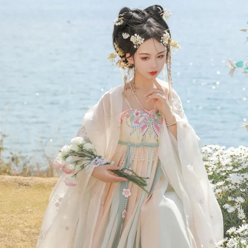 Vestido de princesa Hanfu tradicional china para mujer, traje bordado de la dinastía Tang, ropa antigua de Hada, vestido de fiesta de baile Vintage