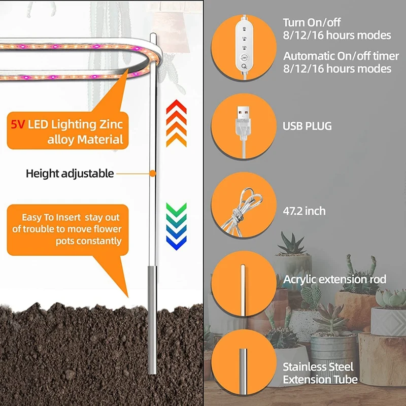 Full Spectrum LED Grow Lights para plantas de interior, 50 lâmpadas crescem com luzes amarelas, 1 peça