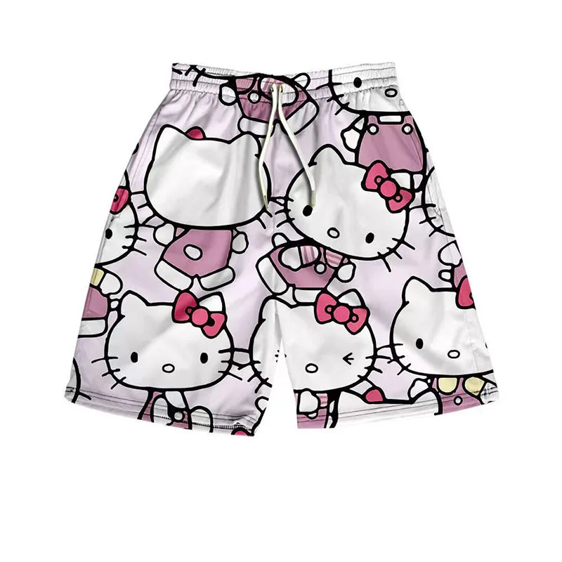 2024 Anime Summer Shorts Cartoon Beach Pants Double Sports Shorts Loose Basketball Kawaii HelloKittys Casual Pants Breathable