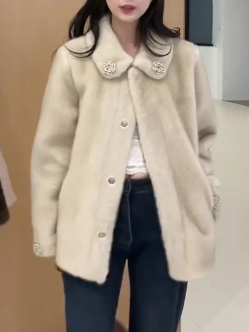 

Retro ort Fur Jaet Women's Soft Loose Warm Top Casual Sle Simplici Breathable Long Sve Zipper Closure Color