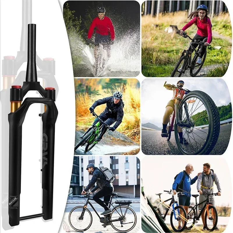 BUCKLOS Gravel Bike Suspension Fork 700C Bicycle Air Suspension Fork 12*100mm Road Bike Tapered Fork Travel 40mm Bicycle Parts