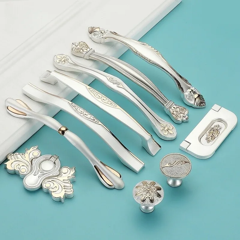 Handle cabinet door European ivory white cabinet kitchen door drawer modern simple pastoral wardrobe cabinet Nordic door handle
