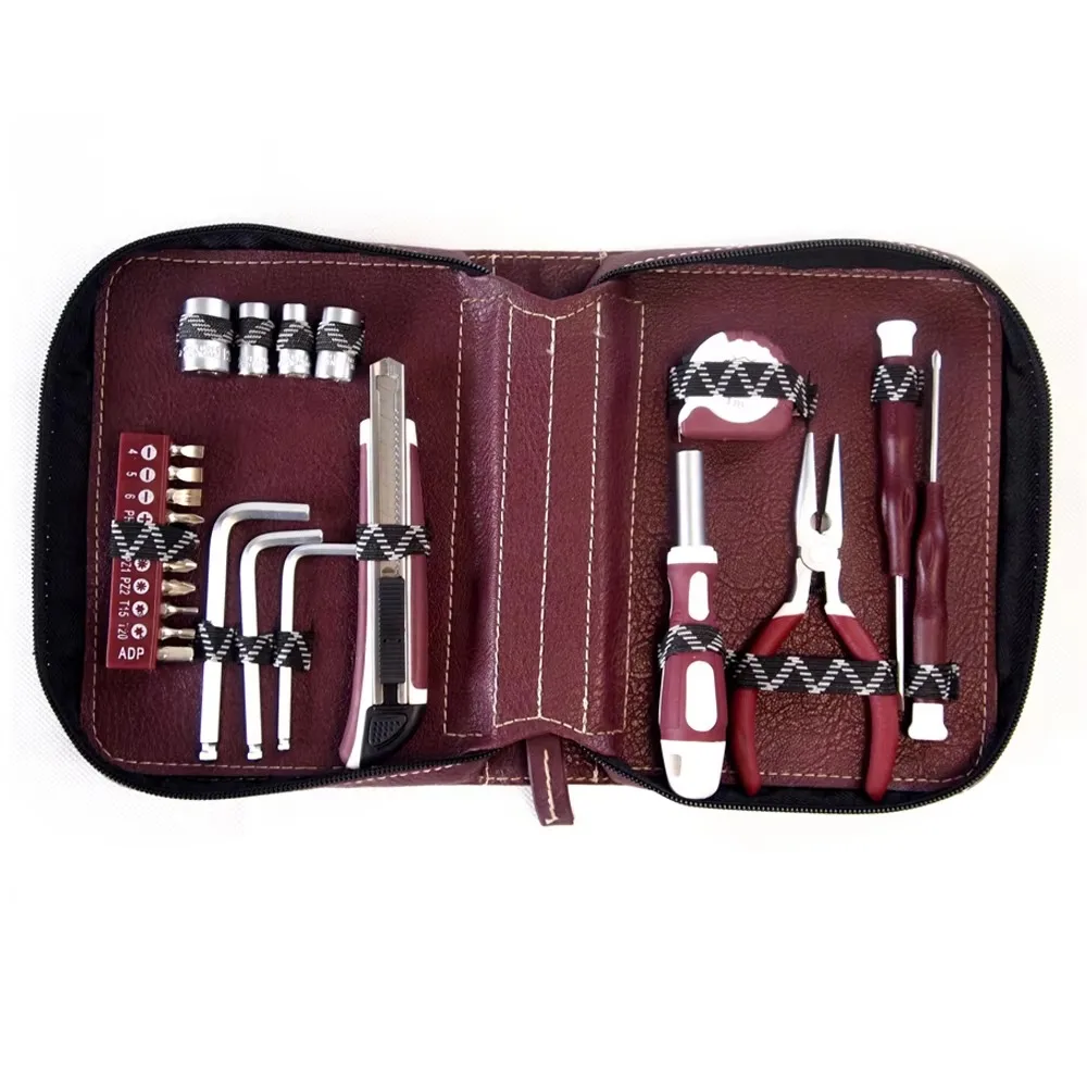 STLF 24 Promotion Quality Gift Hand  Repair Mini Leather Bag Tool Kit Set