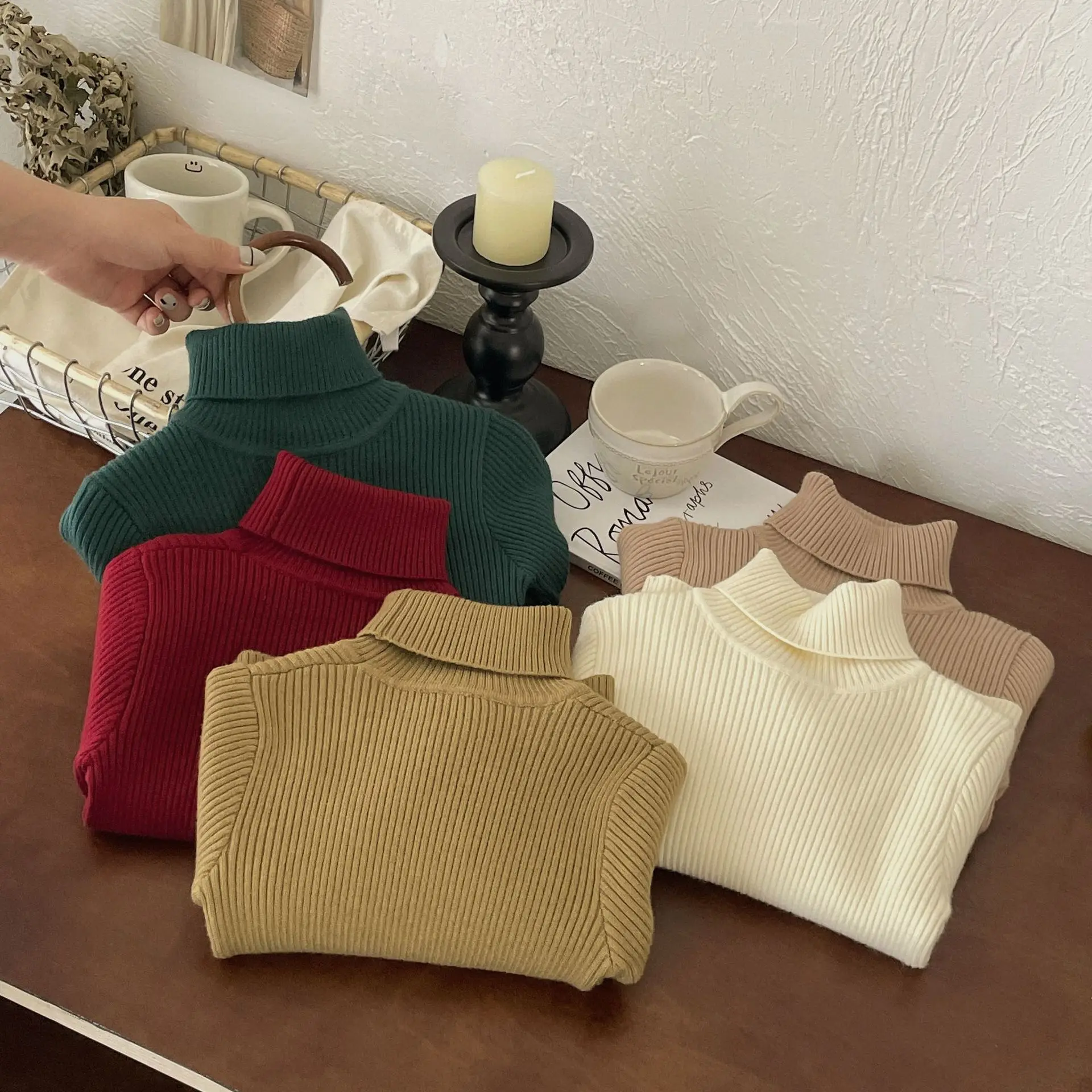 

Осенний детский свитер с воротником для мальчиков, детская однотонная вязаная майка в рубчик для мальчиков, облегающий теплый пуловер для маленьких мальчиков, свитер