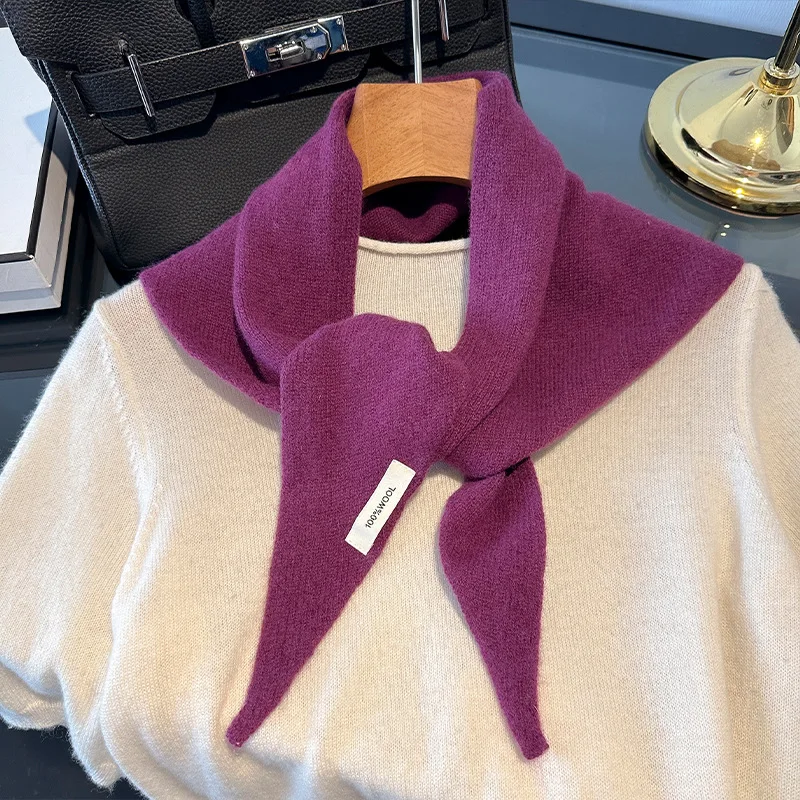 Gestrickter Schal für Damen, 100 % Wolle, warme Winterschals, helles einfarbiges Design, verdickter Schal, weicher Dreieck-Pashmina-Ausschnitt, 2025, NEU