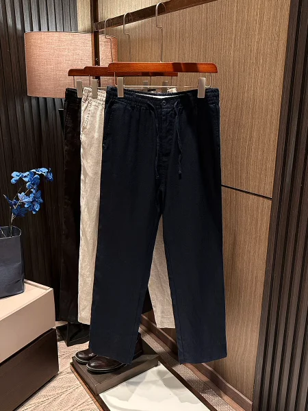 

High-Quali Linen Men's Casual Pants Breathable Moisture-ng Straight Leg Busin Gentleman Sle Spring Summer