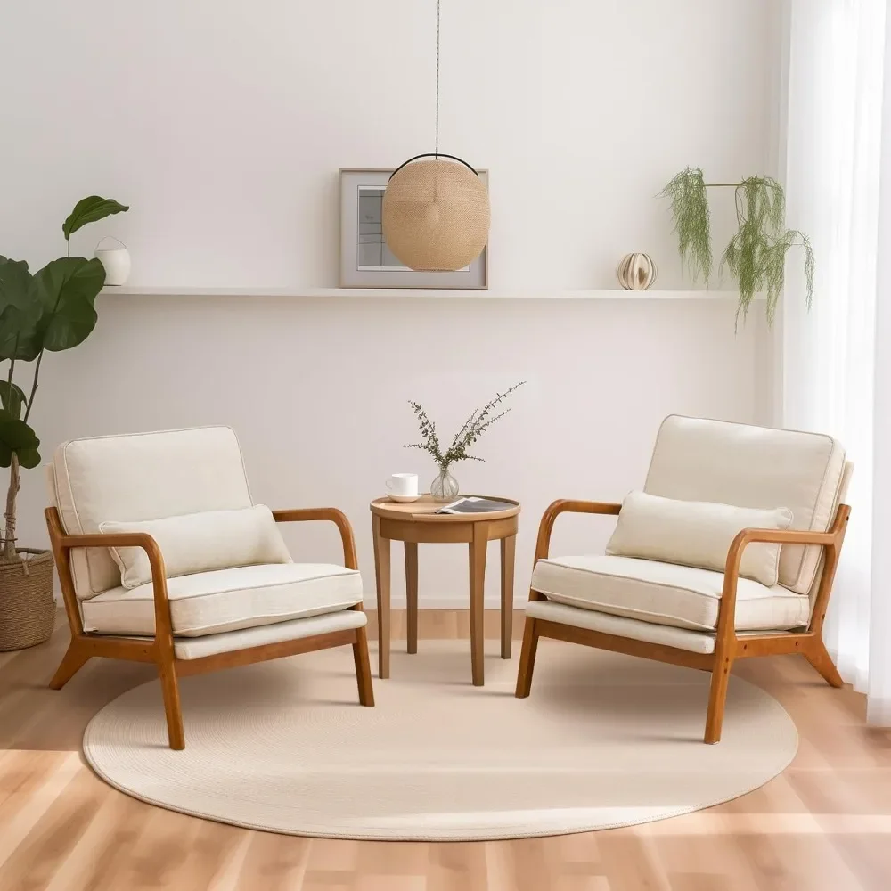 Comfortabele woonkamerstoelen, houten chaise longues in de slaapkamer, comfortabele moderne fauteuils uit het midden van de eeuw, 32,3D x 25,6B x 22H inch