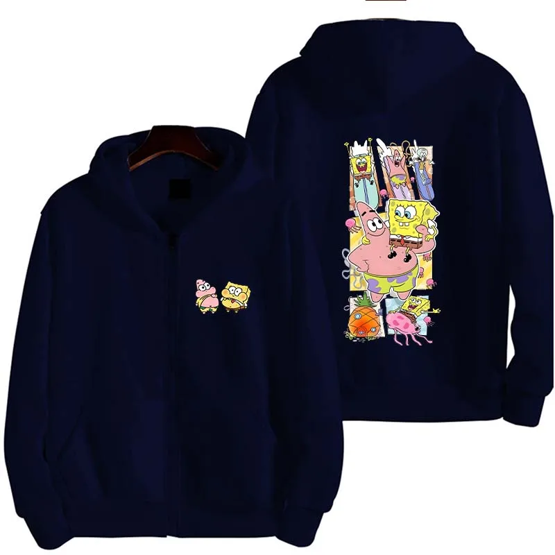 SpongeBob SquarePants And Patrick Star 2026 New Fashion Cartoon Anime Men's Zipper Shirt Women's Couple Hoodie Free Shipping
