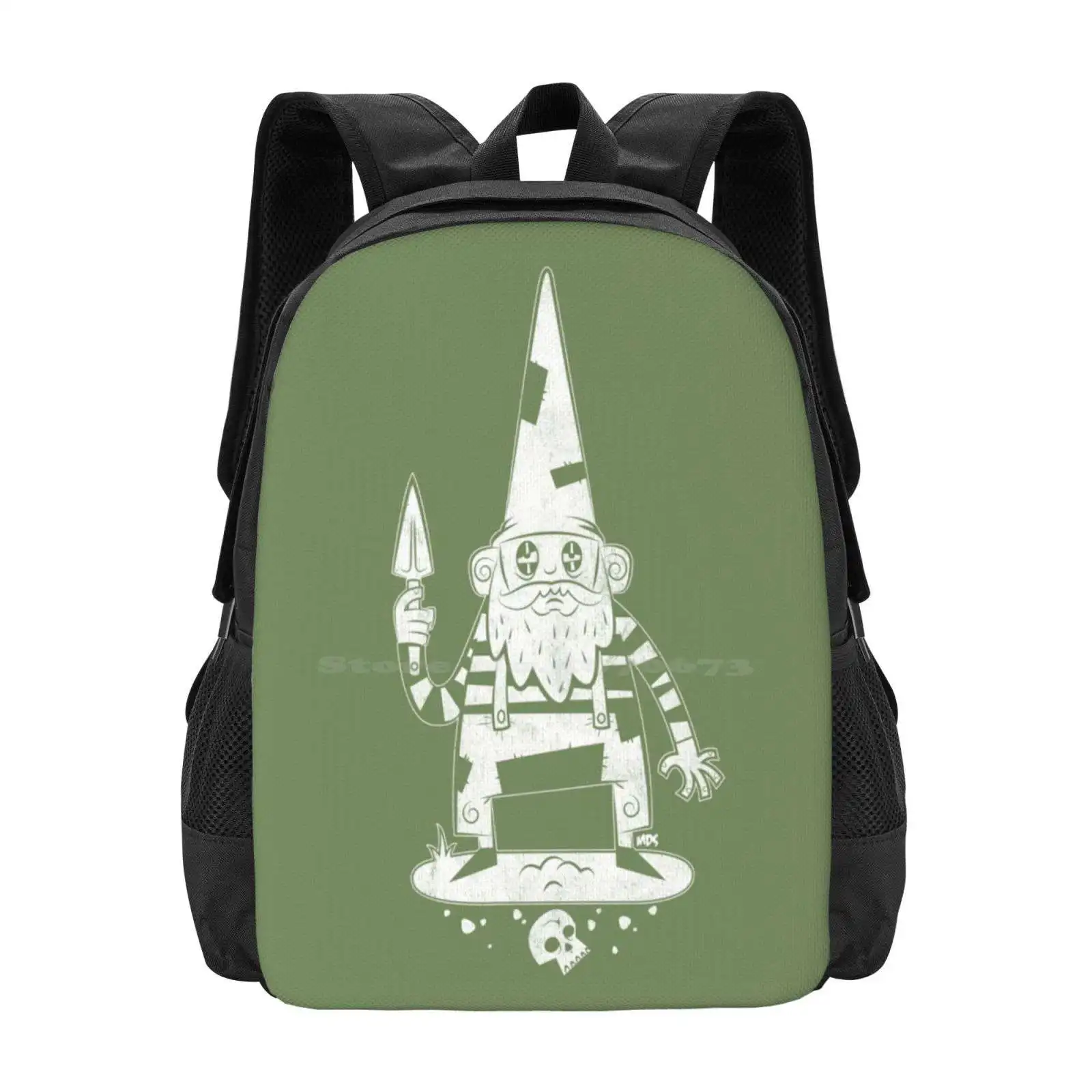 Protector Large Capacity School Backpack Laptop Bags Gnome Garden Skull