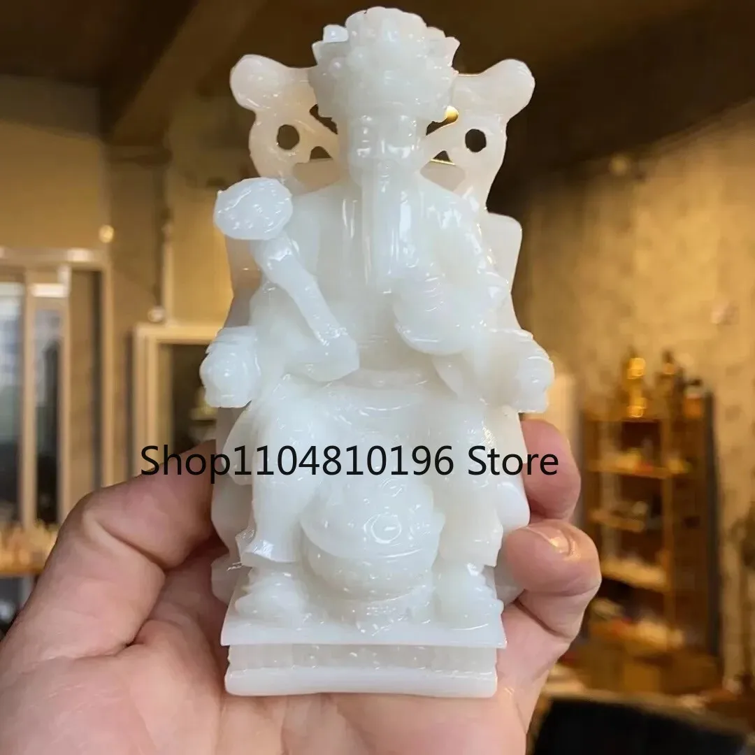 China Natural Hetian Jade God of Wealth Statue Worship Fortune Fengshui Ornament