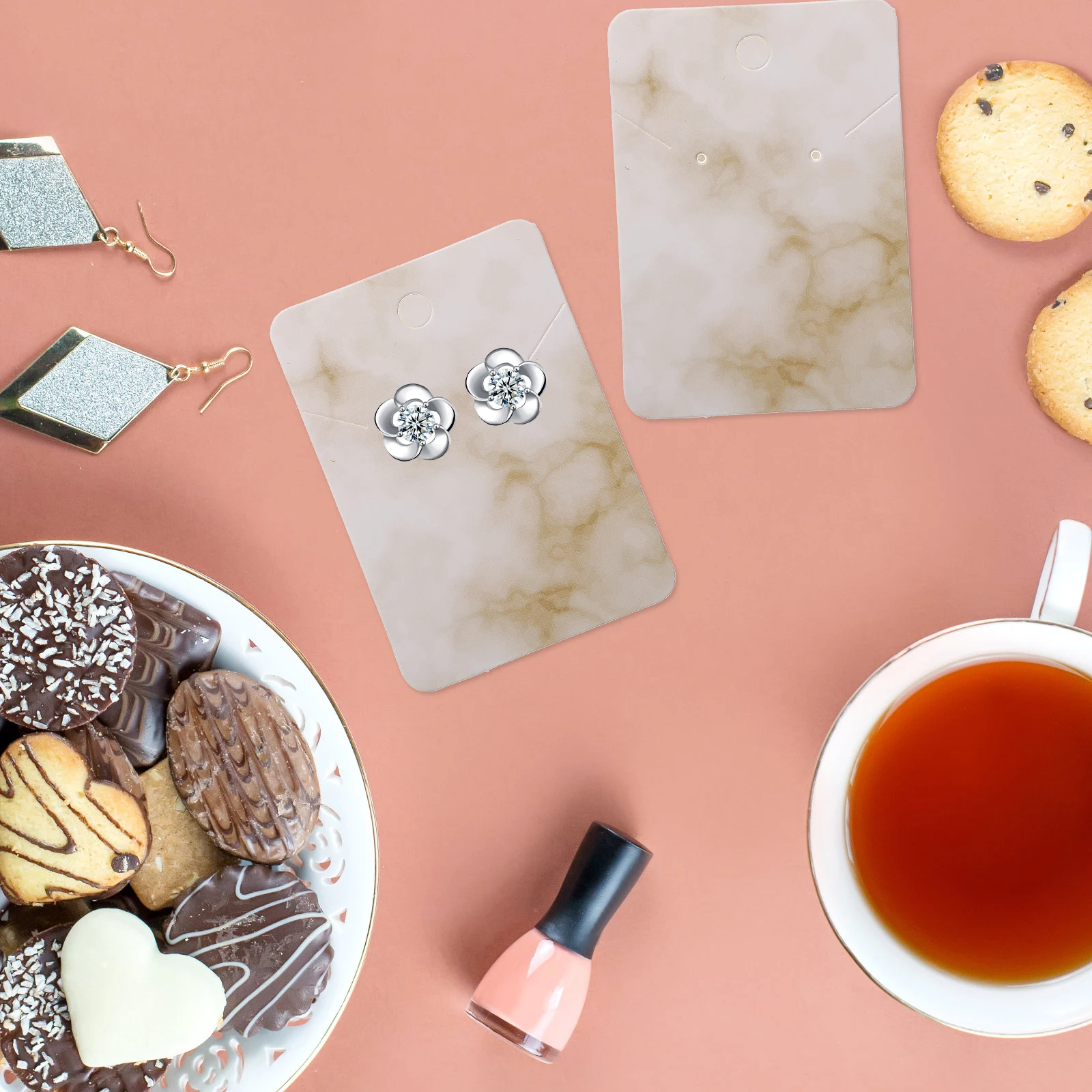 

200pcs Marble Pattern Jewelry Packaging Cards Necklace Earring Holder Display Tear Resistant Suitable Size Logo