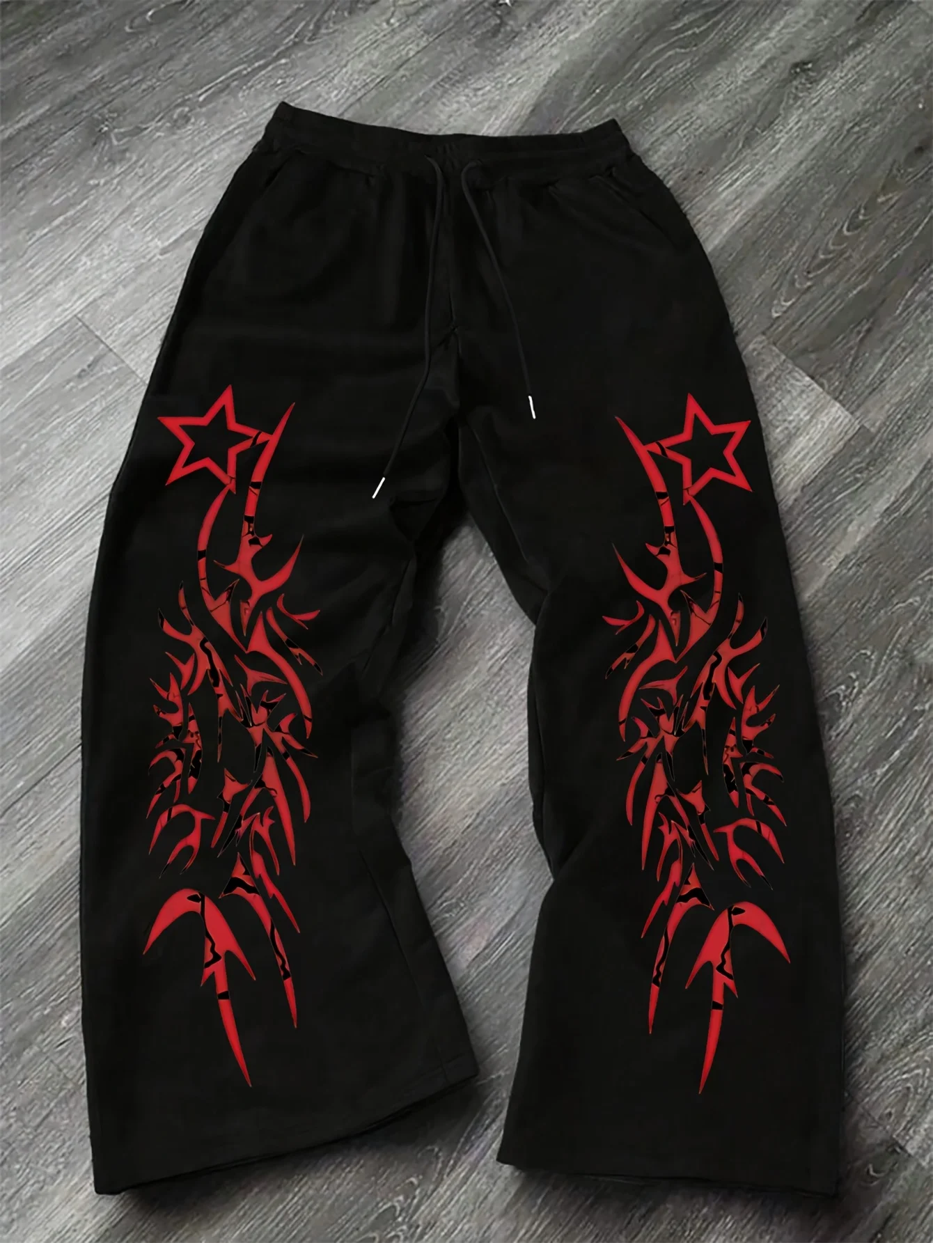 Thorns Pentagram Print Straight Sweatpants US Dark High Street Men's Pants S-3XL
