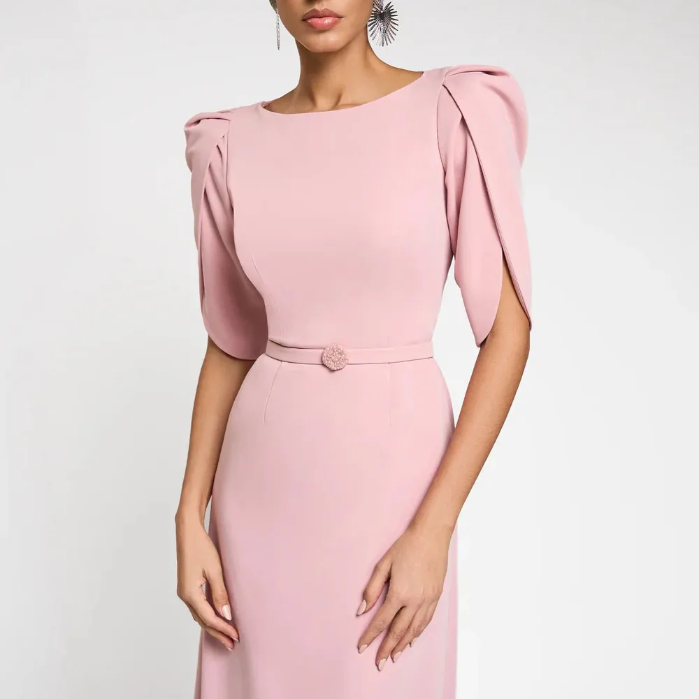 Maßgeschneiderte elegante gerade Abendkleider mit halbem Ärmel-Kristallgürtel, langes formelles Hochzeitsgastkleid, bodenlang