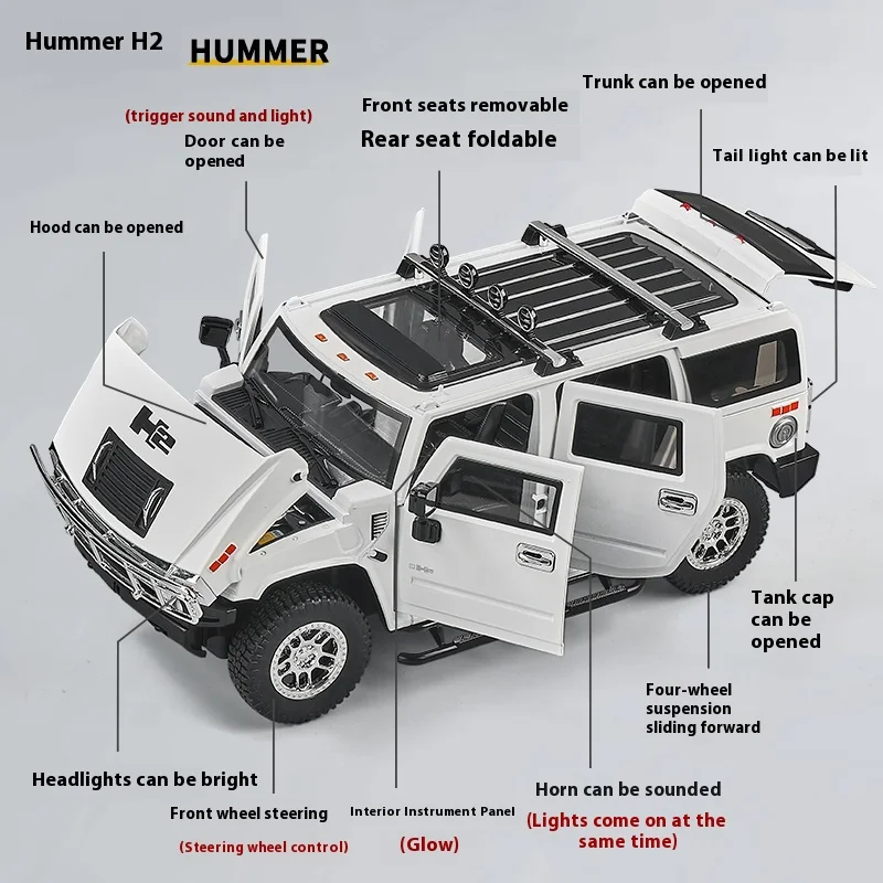 1:18 Hummer H2 Alloy Off Road Car Diecast Metal Model Sound And
