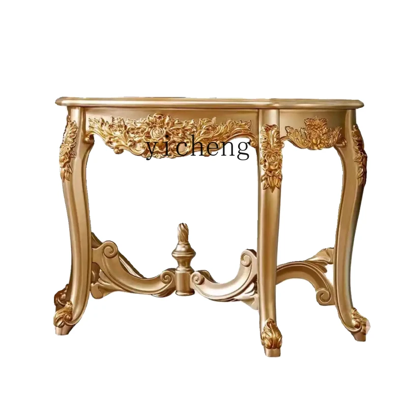 TQH wood European-style entrance table, hand-carved American end view, piano paint corridor cabinet