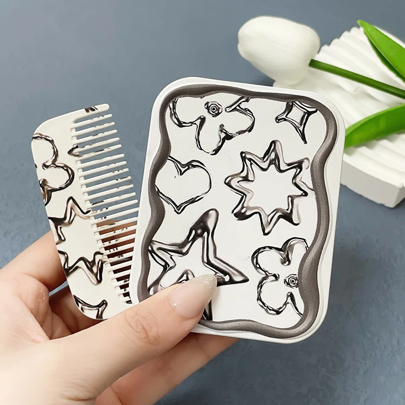 Cartoon Star Flip-Top Folding Makeup Mirror Portable Pocket Mirror Women Rectangle Cosmetic Make Up Mirror With Comb