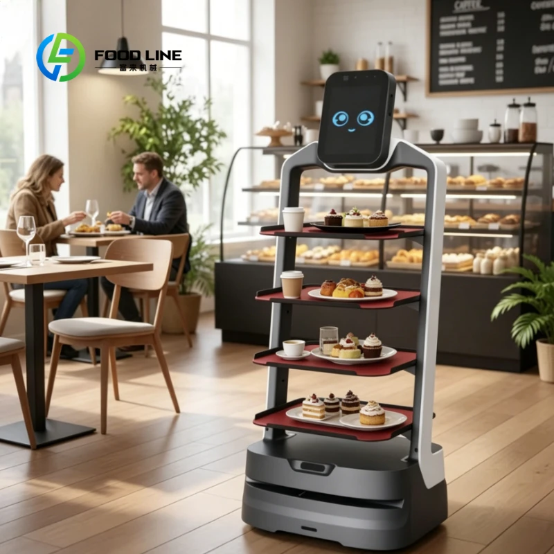 Customized Autonomous Navigation Serving Robot Food Delivery Robot with Top Emotional Screen & Wide Anti-Collision Chassis