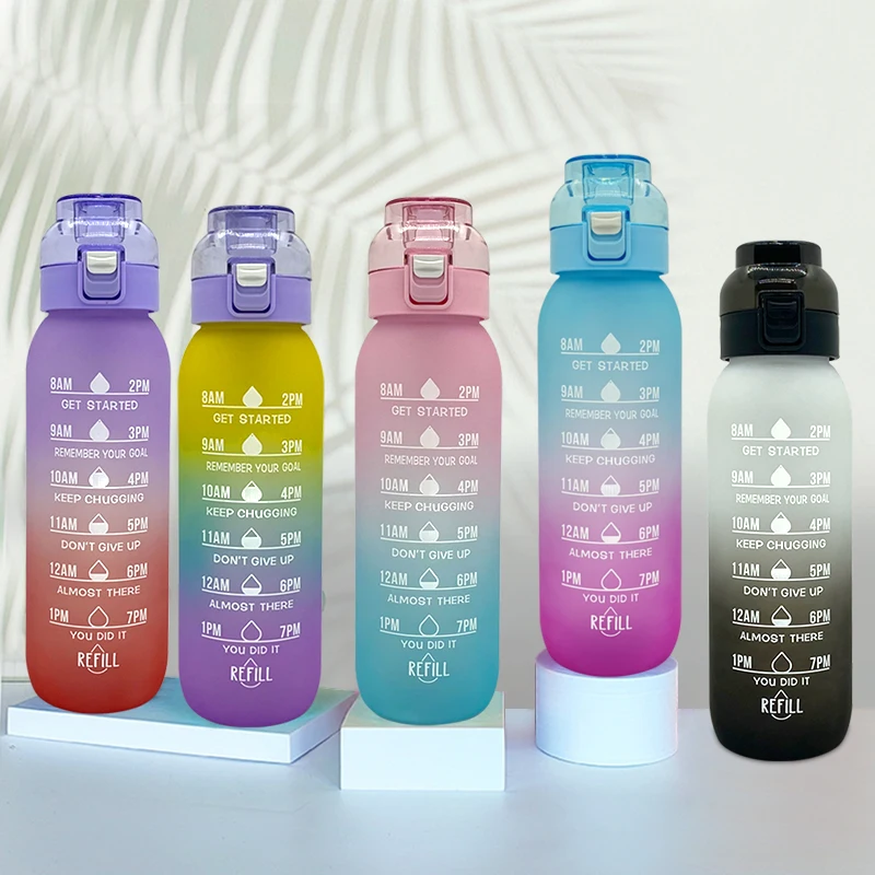 LUSQI 1LGradient Scale Flavor Water Bottle With 2Pods Scent Water Cup Fragrant Kettle For Travel Sports Summer Drinkware