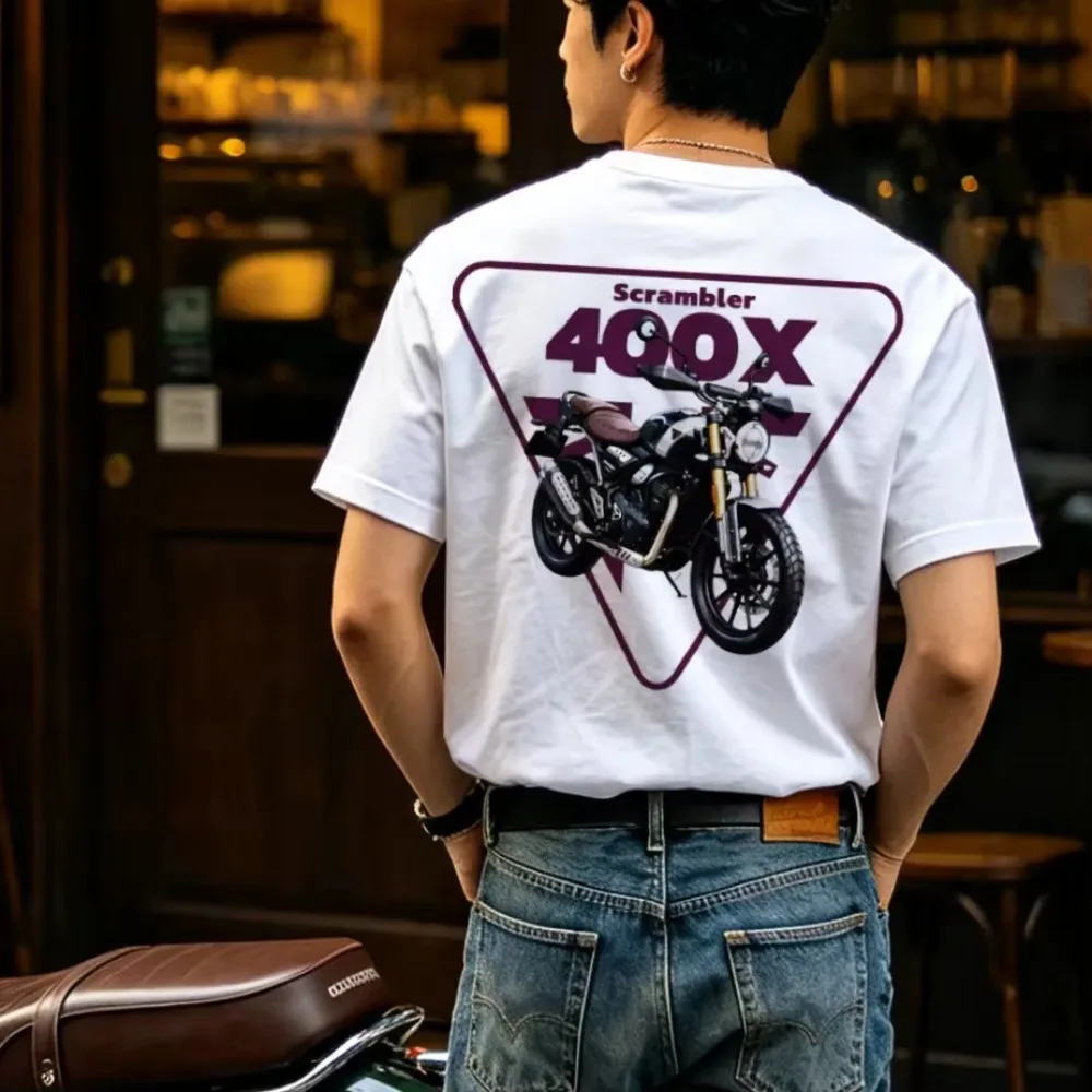 2026 New Retro Scrambler Biker Men Women Short Sleeve T Shirt, Tracker 400 Motorcycle Graphic Crew Neck Casual Tops