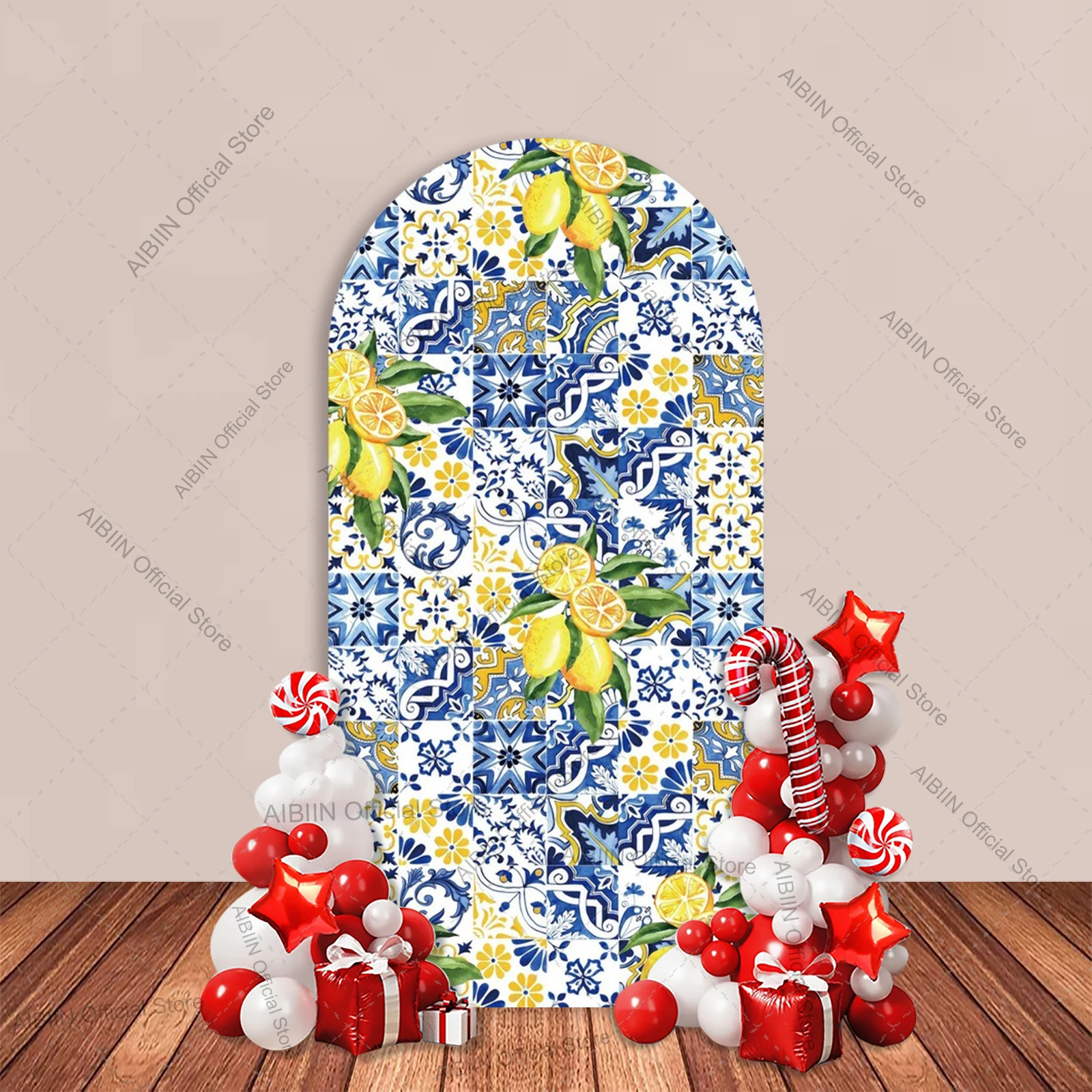 Lemon Bridal Shower Arch Backdrop Cover Blue Tiles Birthday Baby Shower Party Decor Background Wedding Cake Portrait Photozone