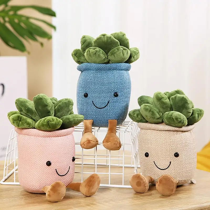 Lifelike Tulip&Succulent Plants Plush Stuffed Decor Toys Soft Bookshelf Decor Doll Creative Potted Flowers Pillow for Gift