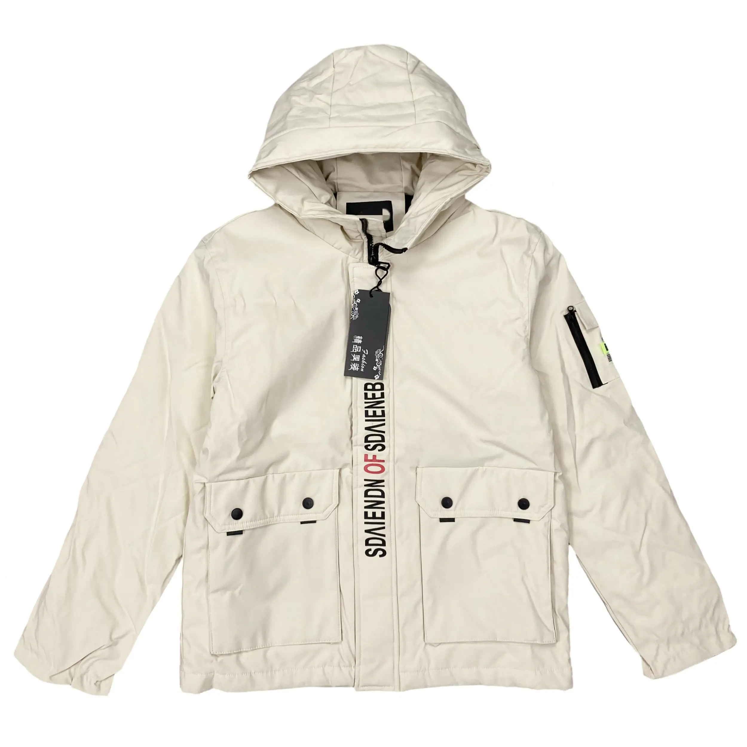 Men's Hooded down Jaet Winter New Faion Casual Warm White Du Feather Letter Print Coat Regular Length Stand Sle