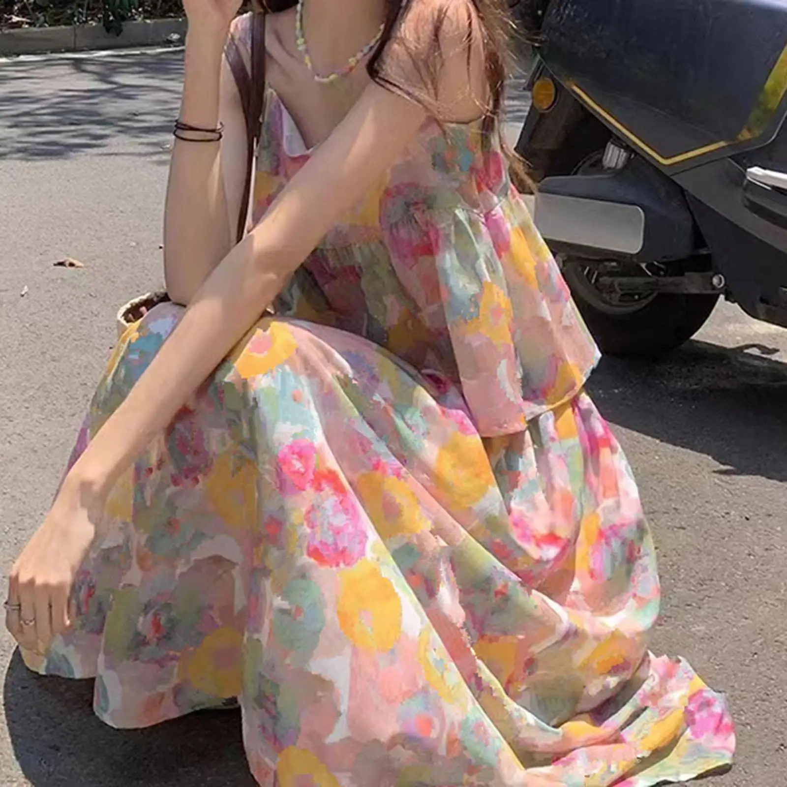 Floral French Style Women Skirt Outfit Soft Lady Short Flower Dress for Wedding Banquets Evening Events Party Stage Performance