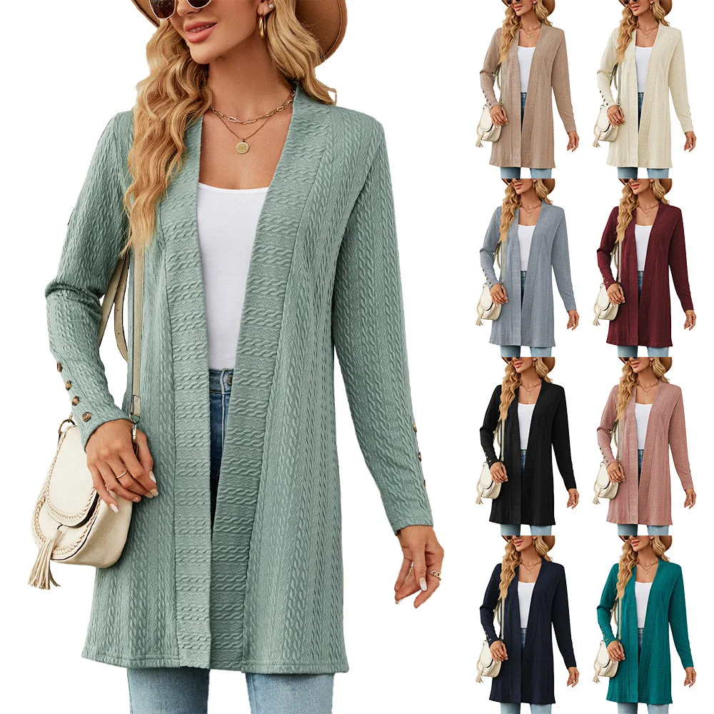 

Autumn and Winter Casual Solid Color Button Long Sleeve Loose Cardigan Jacket Women's Clothing