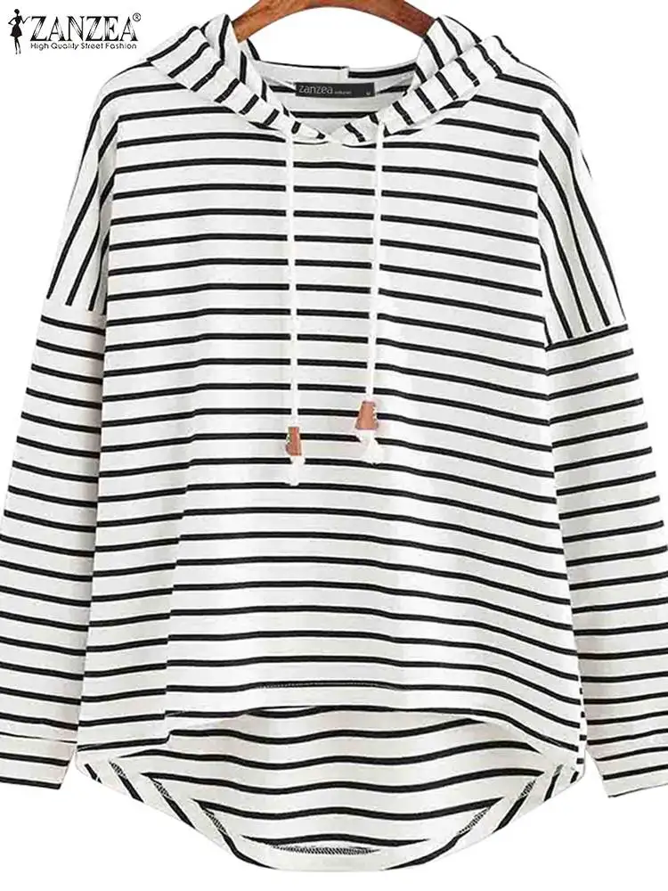 

ZANZEA 2024 Autumn Oversized Hoodie Women Long Sleeve Hooded Sweatshirt Casual Loose Stripe Hoddie Korean Fashion Sport Pullover