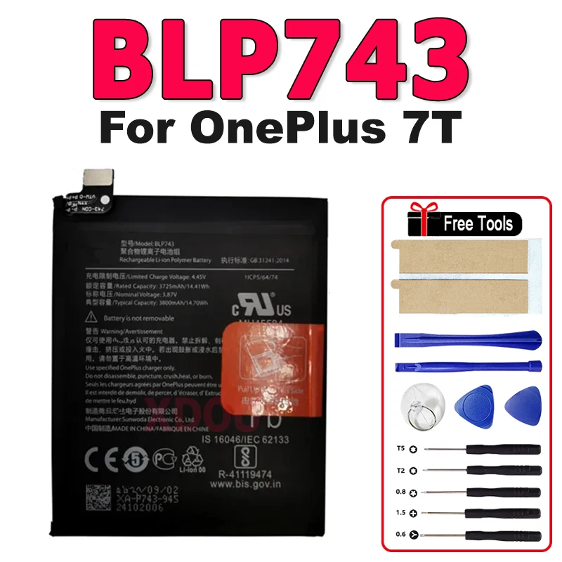 

Аккумулятор BLP743 3800 мАч для телефонов Oneplus 7T One Plus 7T + инструмент