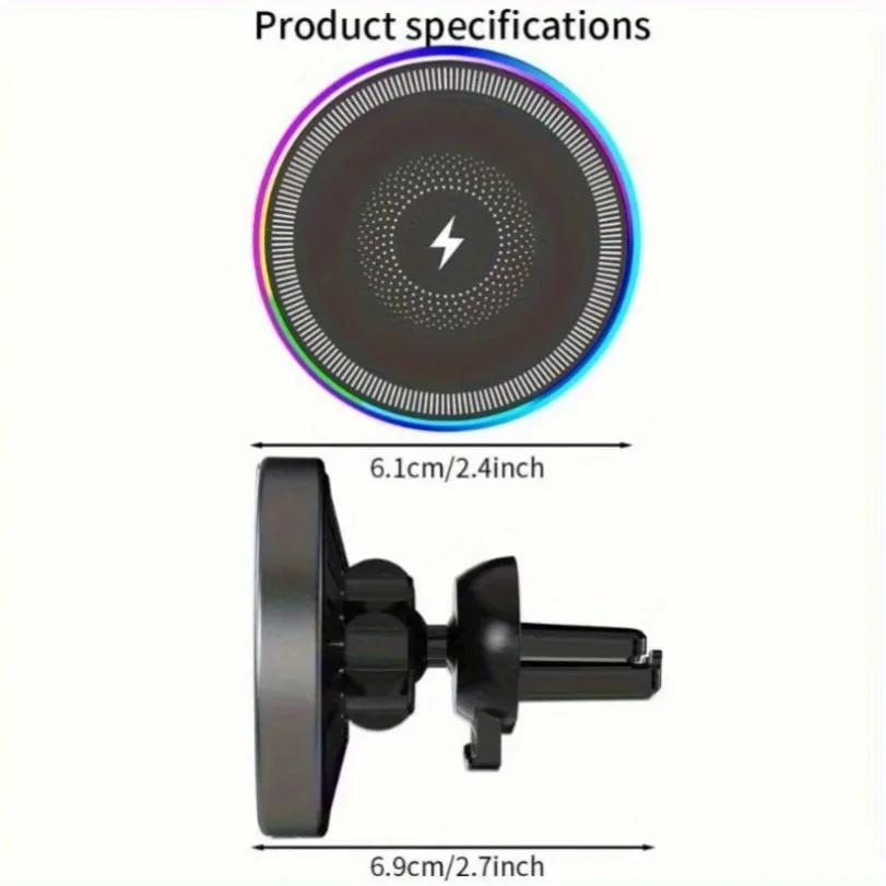 RGB Light Car Magnetic Wireless Charger Phone Holder Air Vent Stand… — view 6