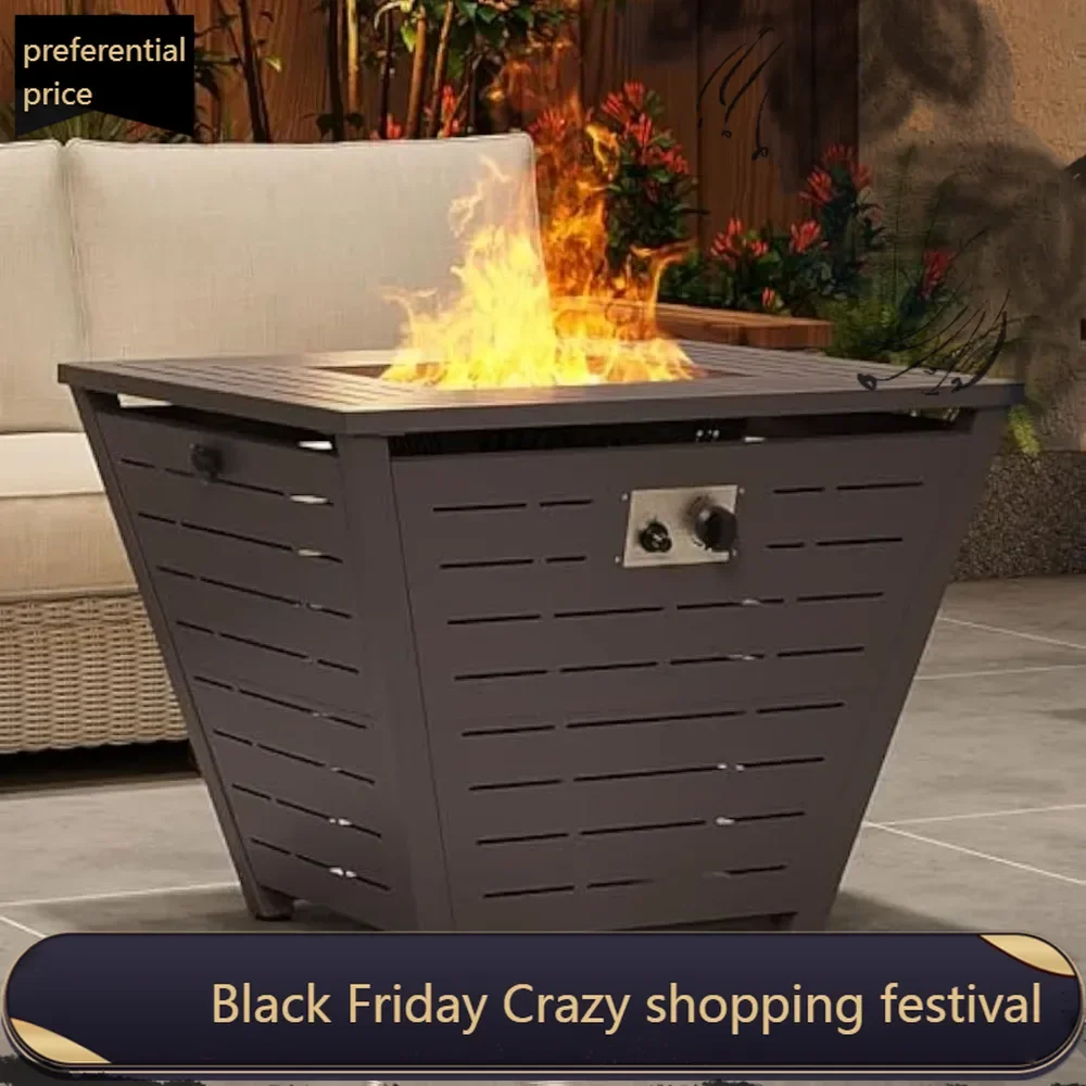 

32" Propane Fire Pit Table, 50,000 BTU Gas Fire Pit Table, Square Firepit Table with Lid and Lava Rock, Outdoor Propane Firepit