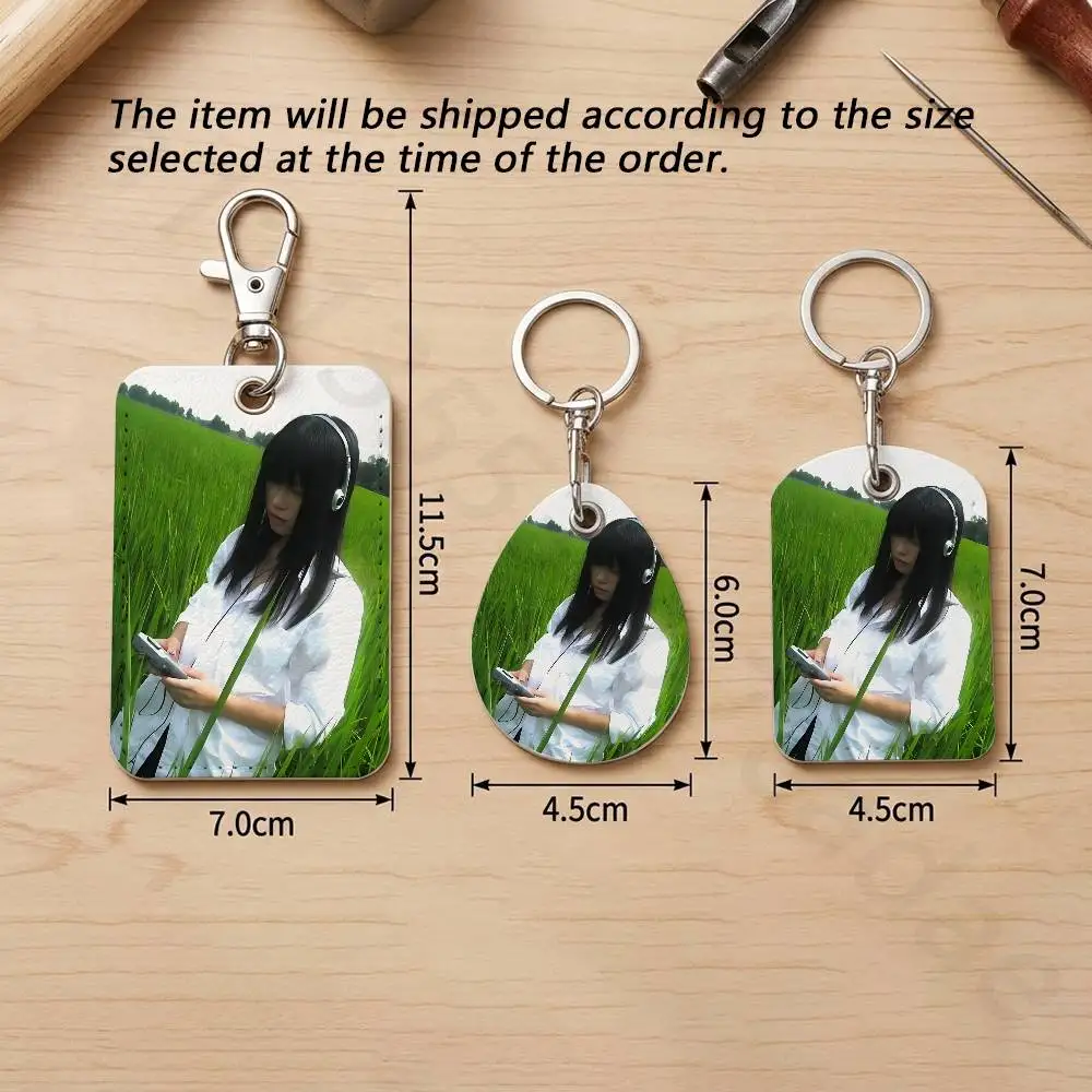 All About Lily Chou-Chou Rectangle Card Case Keychain Access Card Bag Key Tag Ring Leather Card Holder Key Ring Access view 6