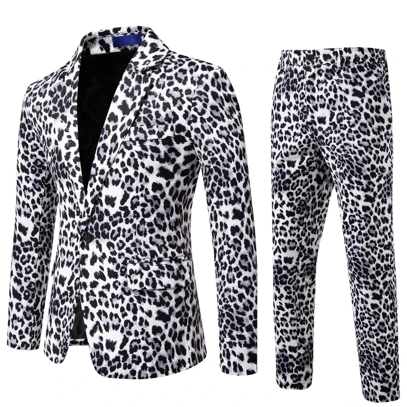 2026 Yellow Digital Print Leopard Print Suits Set for Men,Leopard Print Fashion Casual Slim-Fit Men's Blazer + Pants 2-Piece Set
