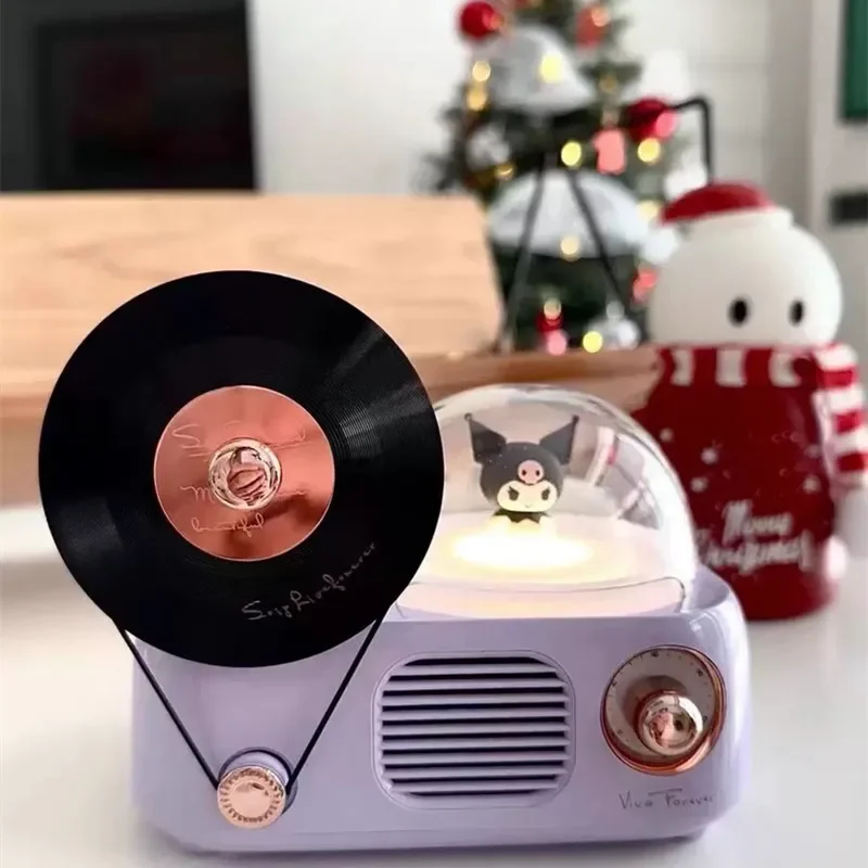 Мультяшная Беспроводная Bluetooth Колонка Kuromi Kawaii Cinnamoroll Ретро проигрыватель виниловых записей AUX аудио музыкальный проигрыватель подарок девочке на день рождения