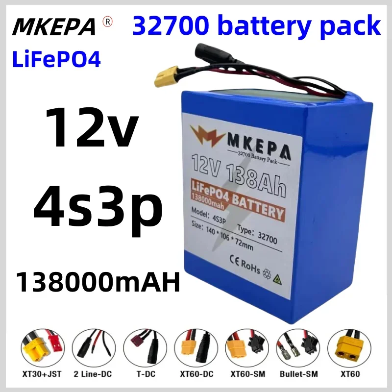 32700 Lifepo4 Battery 12V Battery Pack 138000mAh 4S3P Built-in 40A Balanced BMS for Electric Boat and Uninterrupted Power Supply