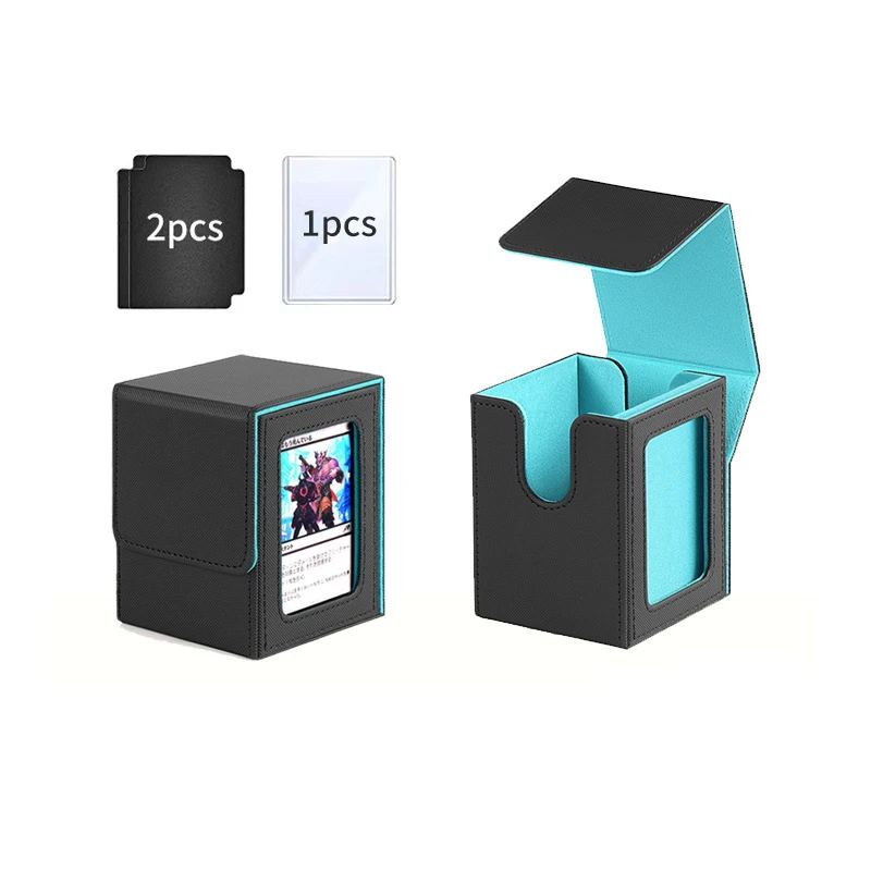 PU Leather Deck Box with Window Vertical Card Storage Case Trading Card Holder with Divider 35PT Card Sleeve Gifts