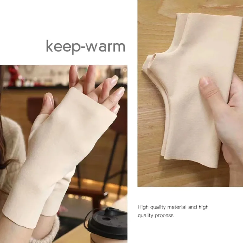 Touch Screen Fingerless Gloves Soft Velvet Wrist Palm Protection Half Finger Gloves Solid Color Velvet Mittens Winter