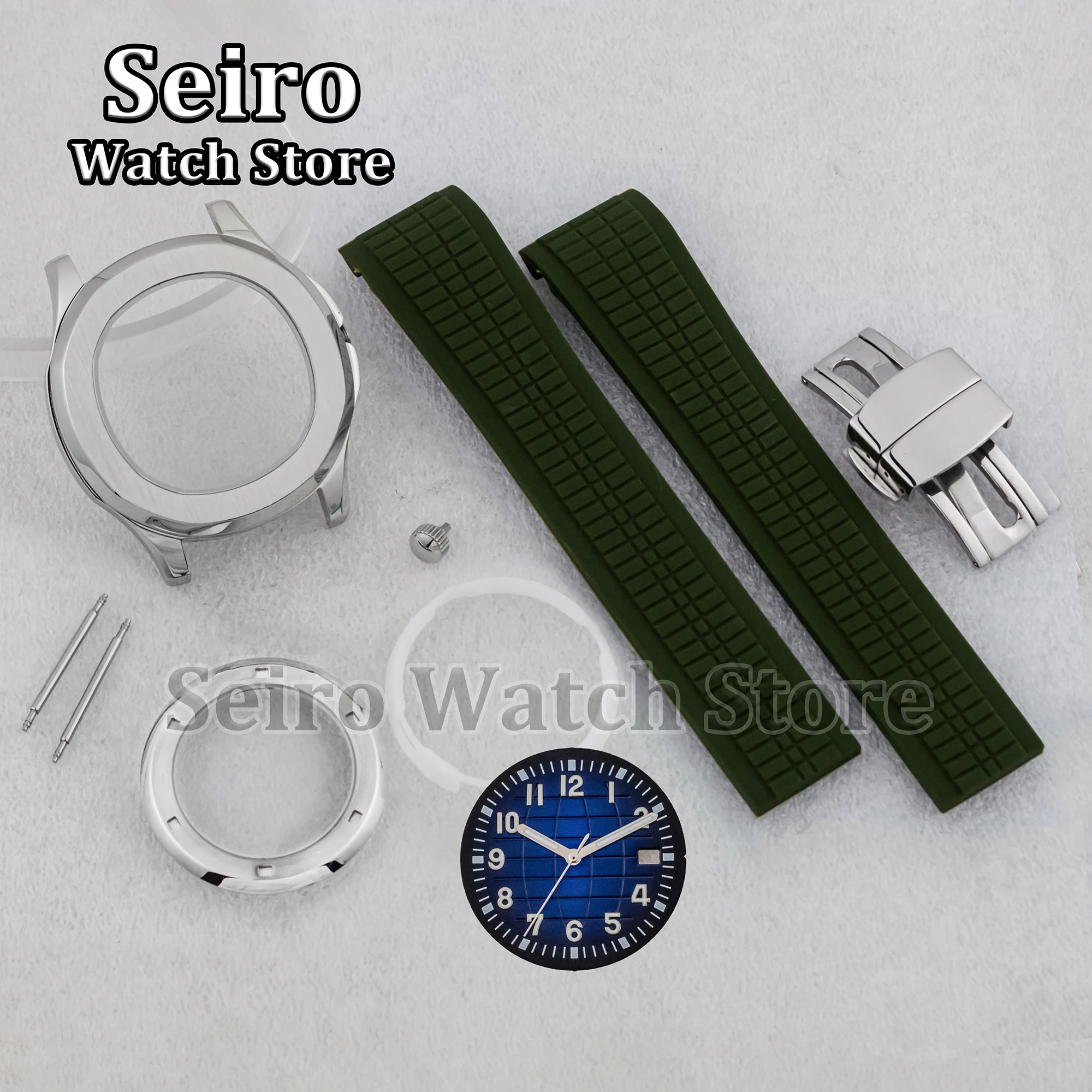 42MM cassa dell'orologio cinturino in gomma braccialetto rosso verde scuro 32MM quadrante luminoso lancette cassa dell'orologio per movimento AQUANAUT Nautilus NH35 NH36