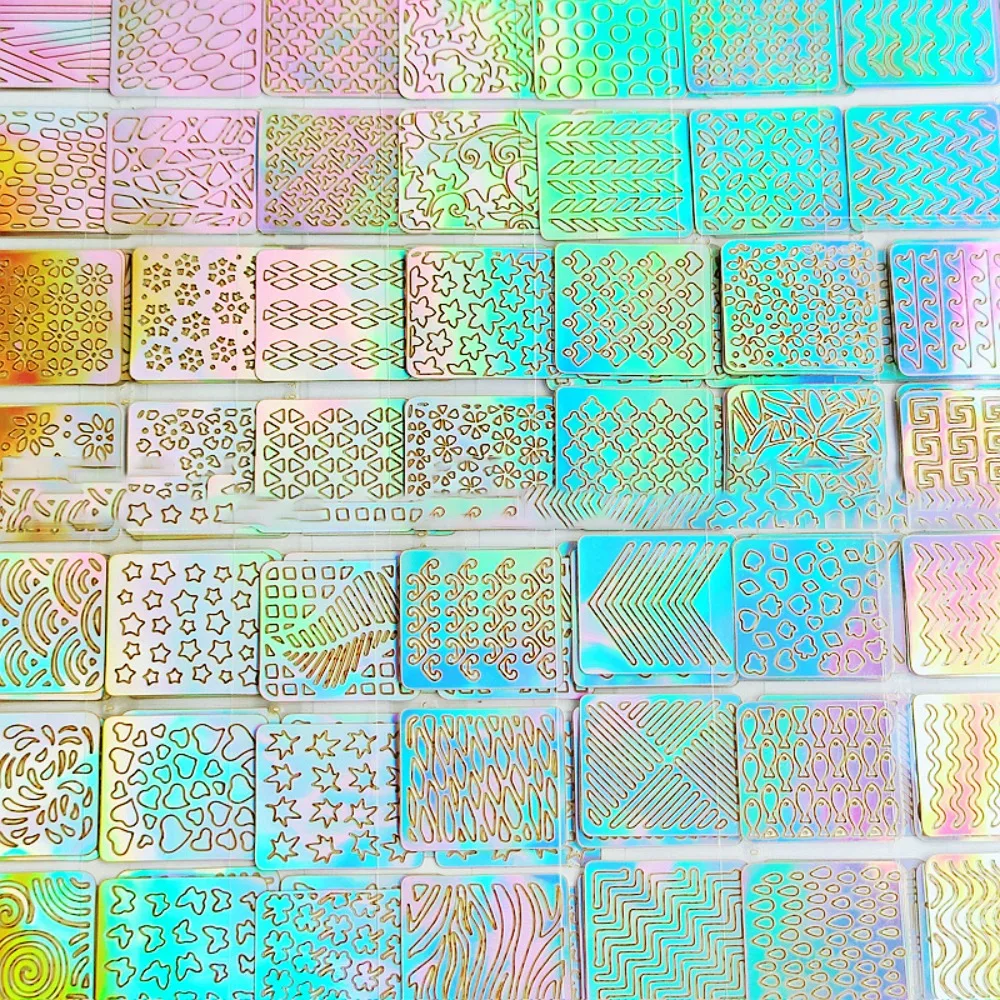 6/12/24/26 個レーザーネイルステッカーセットホログラフィック中空絵画テンプレート DIY マニキュアデザインネイルアートステッカーマニキュアツール