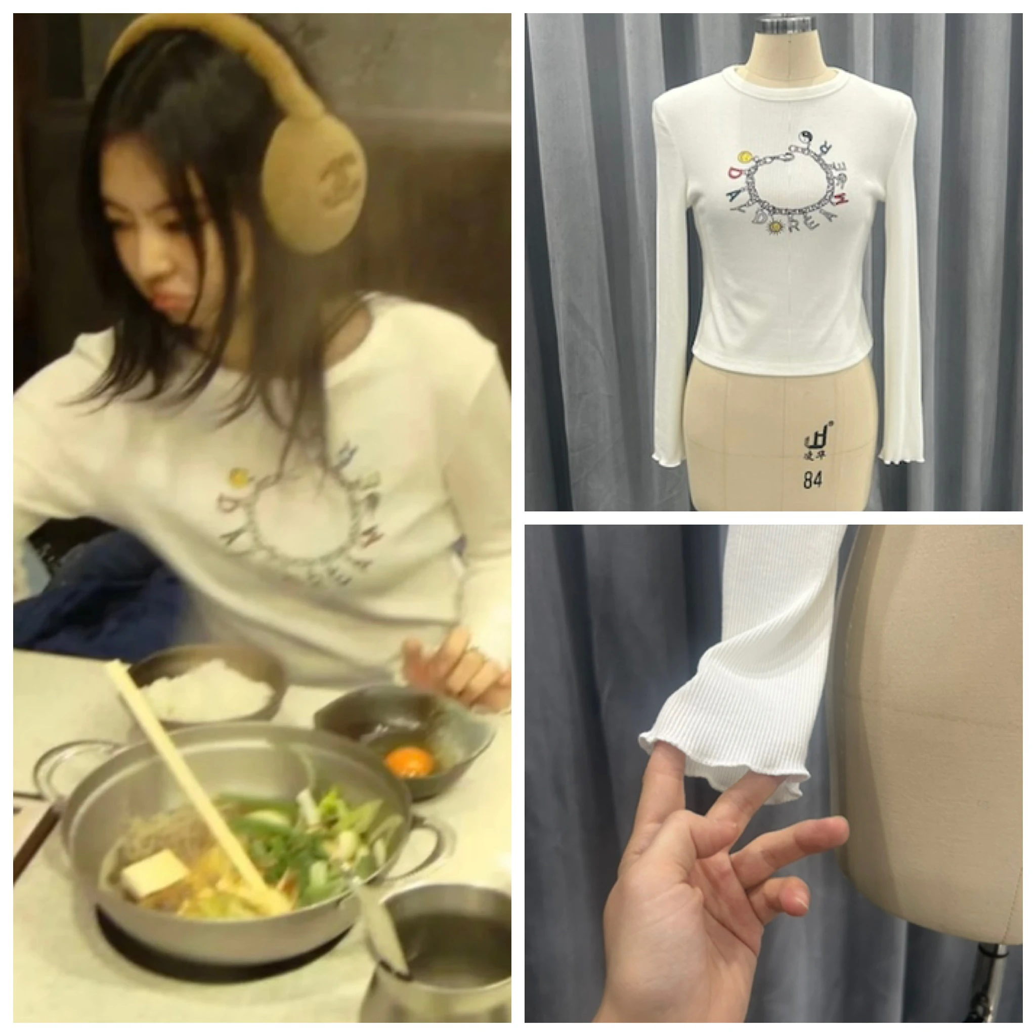 

Jennie Letter Print White Dayr Charm Chain Long Sve round Ne T-irt Women's Faion Commute Sle Korean Version ...