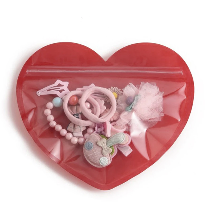 Heart Shaped Gift Storage Bag Jewelry Self Sealing Bag with Clear Display Window Candy Food Packaging Bag Decoration Accessories