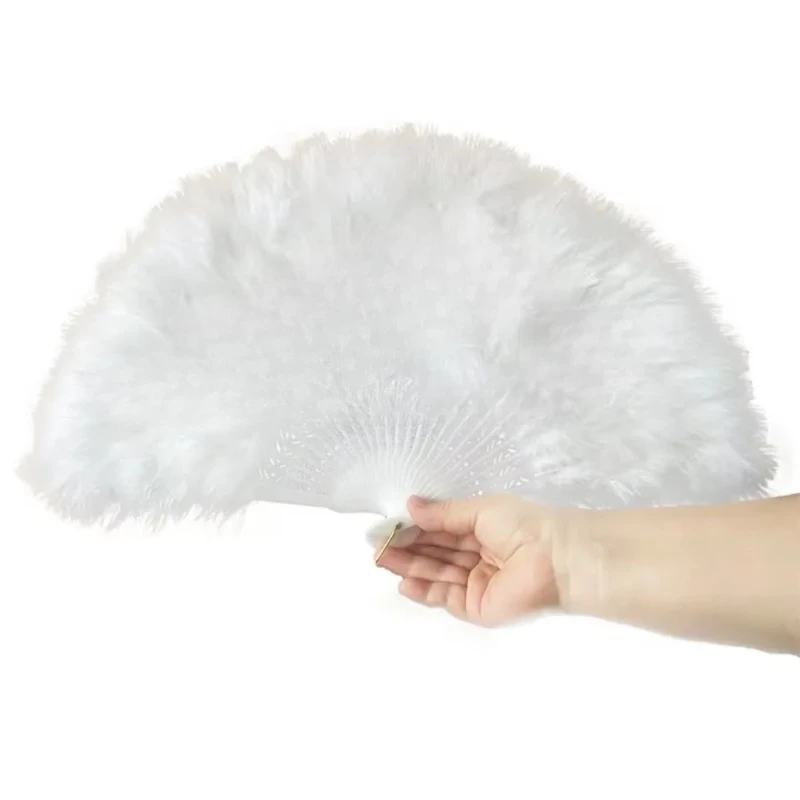 Vintage Pearl Feather Folding Hand Fan Wedding Bridal Bachelorette Party Fan