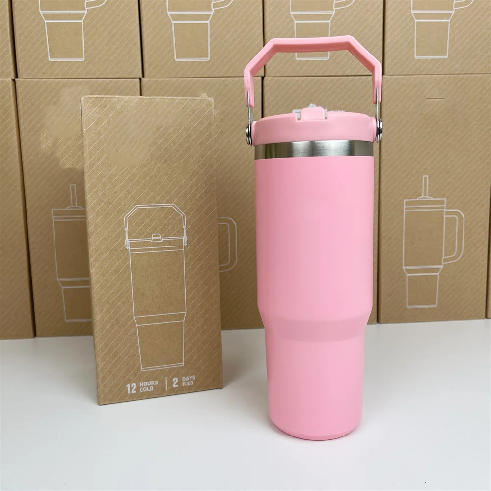 2024 SL Tumbler 30oz Stainless Steel Car Mug with Handle Straw Double Wall Thermal Iced Travel Vacuum Insulated Coffee Cup