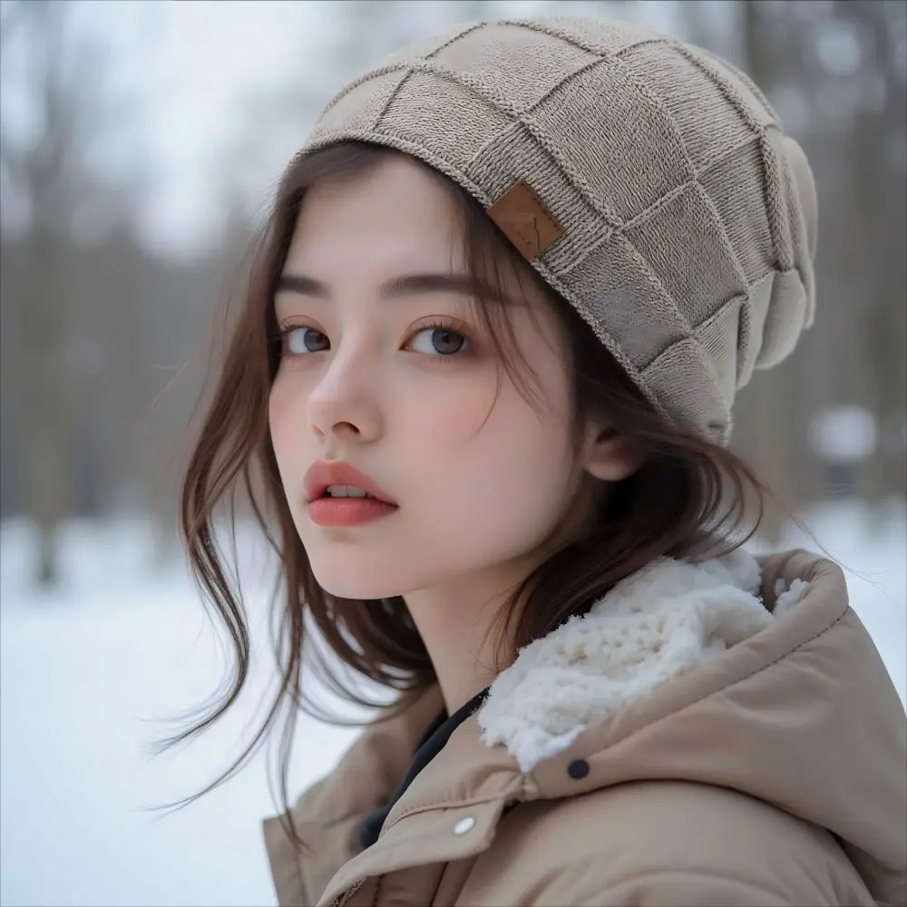 Casual Plus Size Winter Beanie Cap Soft with Face Cover Slouchy Hat Thick Warm Cuffed Design Knitted Hat for Women Men