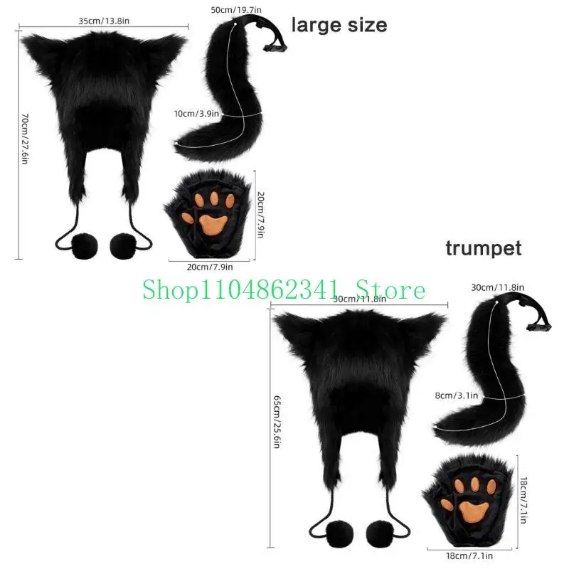 5asd Cáo đuôi Động vật sang trọng Furry Paws Găng tay cho Cosplay Halloween ăn mặc