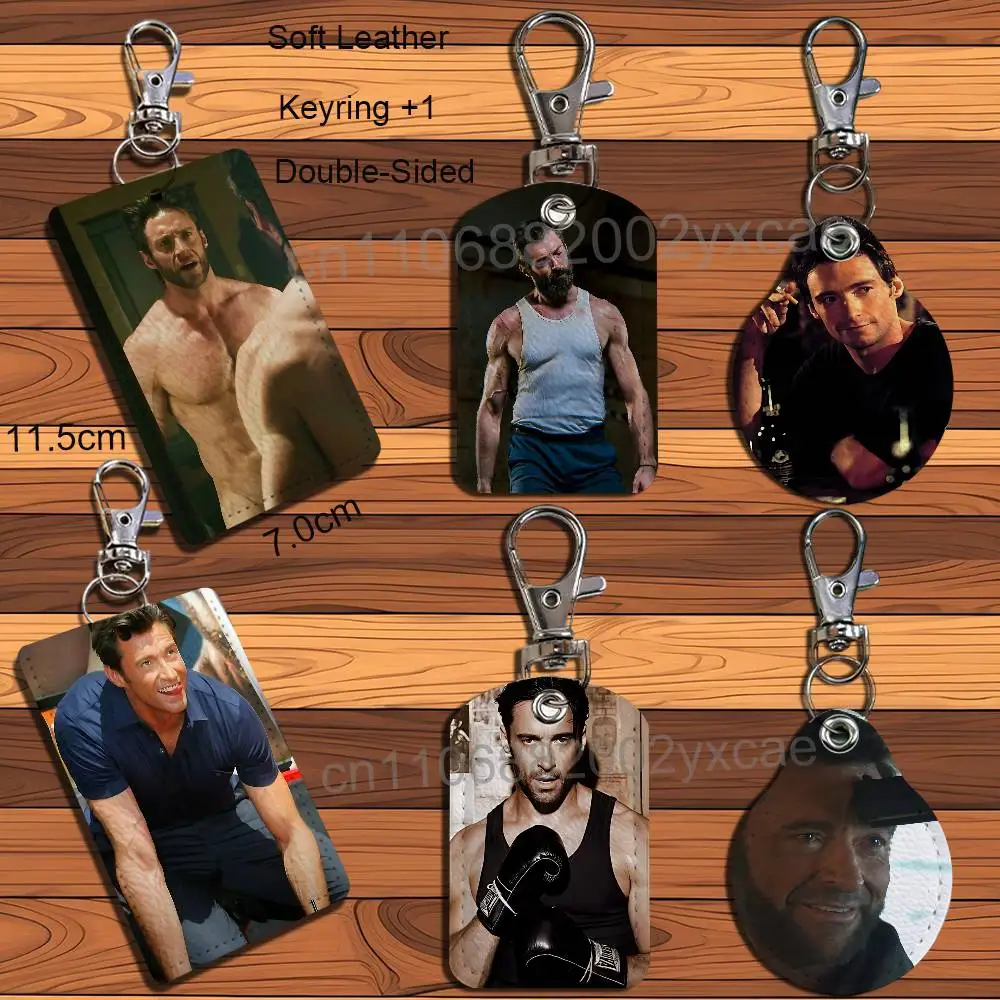 

Like a wolf Hugh Jackman Rectangle ID Card Case Keychain Access Card Bag Key Tag Ring Leather Card Holder Key Ring Access
