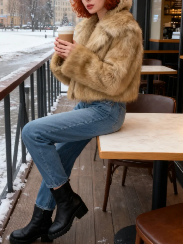 

Винтажная женская шуба, однотонная куртка из искусственного меха с большим отложным воротником и длинными рукавами, осень-зима 2021, женская верхняя одежда, уличная одежда