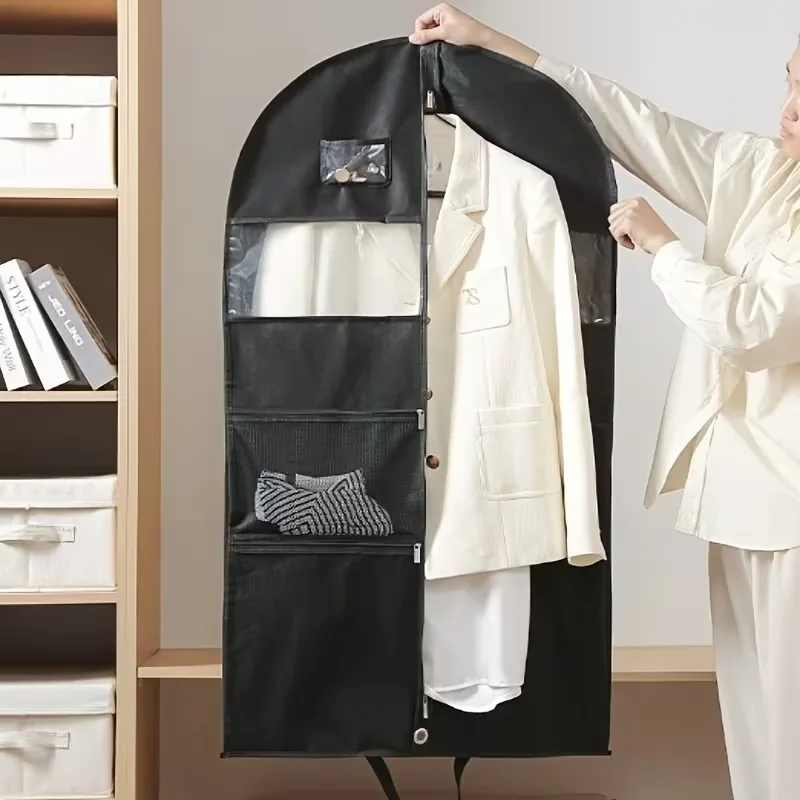 

1 шт. портативный дышащий чехол для одежды от пыли, подвесной, для путешествий, для хранения костюмов, платьев, пальто, защитный мешок для одежды
