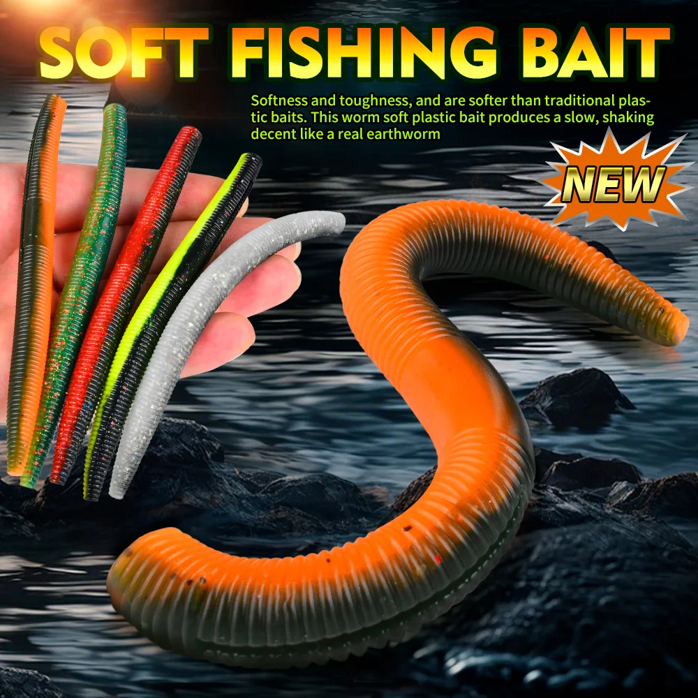 Proberos 10 Stück Wurm-Silikon-Bass-Angelköder, weicher Kunststoff-Gummi-Stickbait, Wacky für Rig-Bass-Köder, Salzwasser, Süßwasser ﻿ – Detail 1